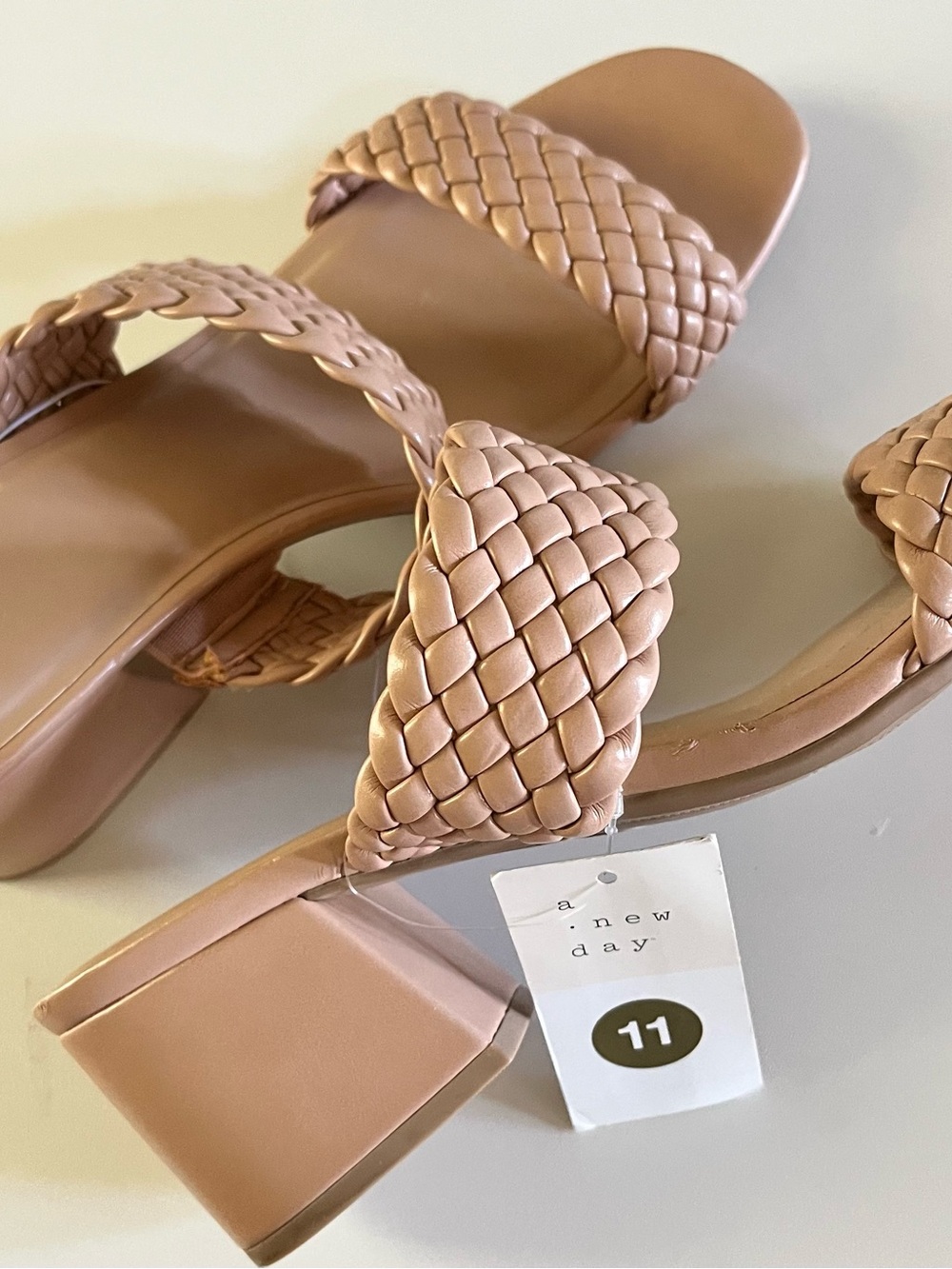 a new day Woven Double-Strap Block Heel Sandals in Blush Tan